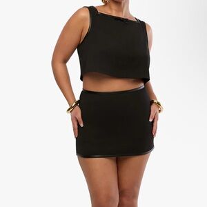 WeWoreWhat Black Leather Trim Skirt